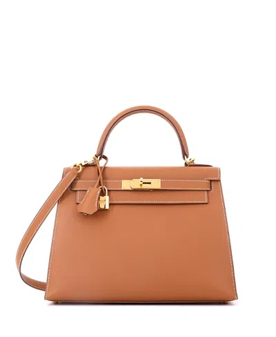Pre-owned Pre-owned Hermes  Hermes Kelly 28 Handbag Brown Epsom With Gold Hardware