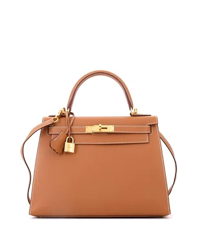 Pre-owned Pre-owned Hermes  Hermes Kelly 28 Handbag Brown Epsom With Gold Hardware