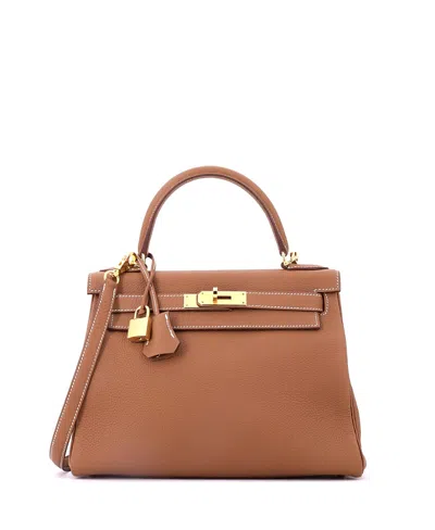Pre-owned Pre-owned Hermes  Hermes Kelly 28 Handbag Brown Togo With Gold Hardware
