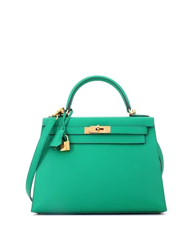 Pre-owned Pre-owned Hermes  Hermes Kelly 28 Handbag Green Epsom With Gold Hardware