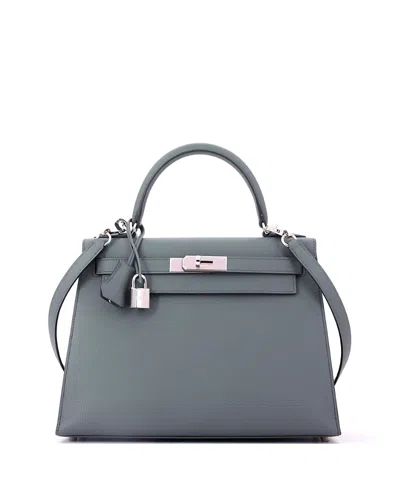Pre-owned Pre-owned Hermes  Hermes Kelly 28 Handbag Green Epsom With Palladium Hardware