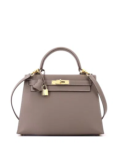 Pre-owned Pre-owned Hermes  Hermes Kelly 28 Handbag Grey Epsom With Gold Hardware In Brown