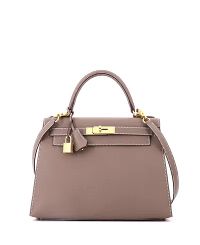 Pre-owned Pre-owned Hermes  Hermes Kelly 28 Handbag Grey Epsom With Gold Hardware In Brown