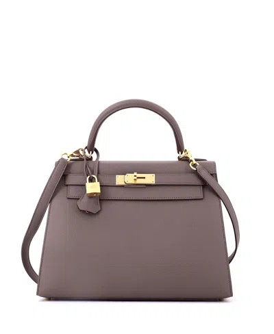 Pre-owned Pre-owned Hermes  Hermes Kelly 28 Handbag Grey Epsom With Gold Hardware In Etain