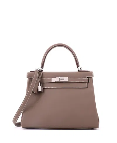 Pre-owned Pre-owned Hermes  Hermes Kelly 28 Handbag Grey Evercolor With Palladium Hardware In Brown