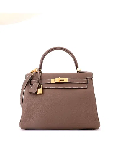 Pre-owned Pre-owned Hermes  Hermes Kelly 28 Handbag Grey Togo With Gold Hardware In Brown