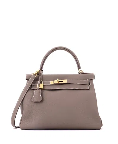 Pre-owned Pre-owned Hermes  Hermes Kelly 28 Handbag Grey Togo With Gold Hardware In Etoupe
