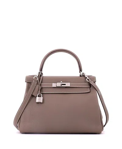Pre-owned Pre-owned Hermes  Hermes Kelly 28 Handbag Grey Togo With Palladium Hardware In Brown