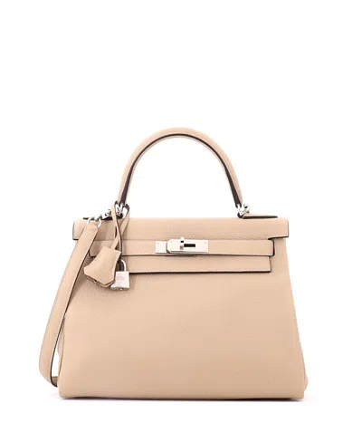 Pre-owned Pre-owned Hermes  Hermes Kelly 28 Handbag Light Clemence With Palladium Hardware In Trench