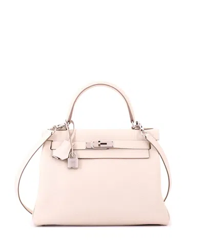 Pre-owned Pre-owned Hermes  Hermes Kelly 28 Handbag Light Togo With Palladium Hardware In White