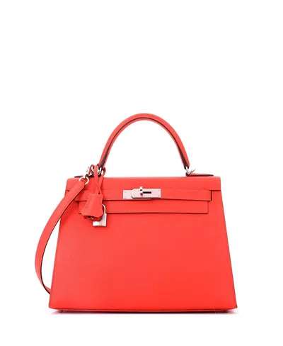 Pre-owned Pre-owned Hermes  Hermes Kelly 28 Handbag Orange Epsom With Palladium Hardware In Capucine