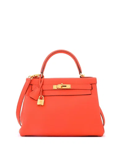 Pre-owned Pre-owned Hermes  Hermes Kelly 28 Handbag Orange Togo With Gold Hardware