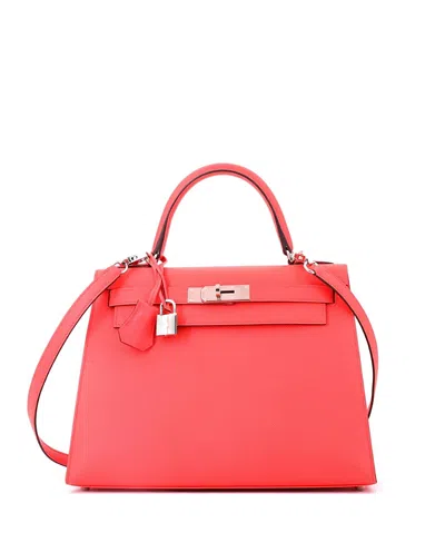 Pre-owned Pre-owned Hermes  Hermes Kelly 28 Handbag Pink Epsom With Palladium Hardware