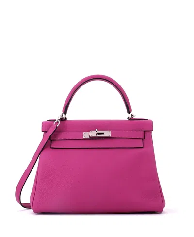 Pre-owned Pre-owned Hermes  Hermes Kelly 28 Handbag Pink Togo With Palladium Hardware In Purple