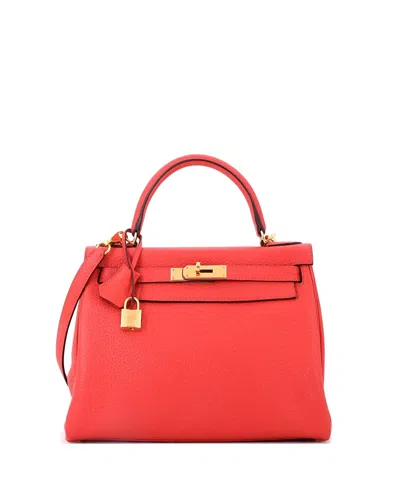Pre-owned Pre-owned Hermes  Hermes Kelly 28 Handbag Red Clemence With Gold Hardware