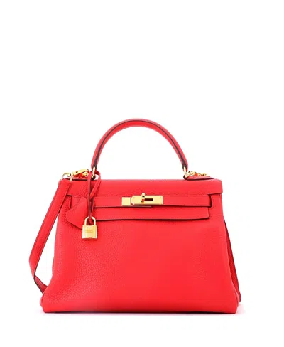 Pre-owned Pre-owned Hermes  Hermes Kelly 28 Handbag Red Clemence With Gold Hardware