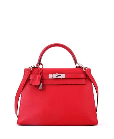 Pre-owned Pre-owned Hermes  Hermes Kelly 28 Handbag Red Epsom With Palladium Hardware