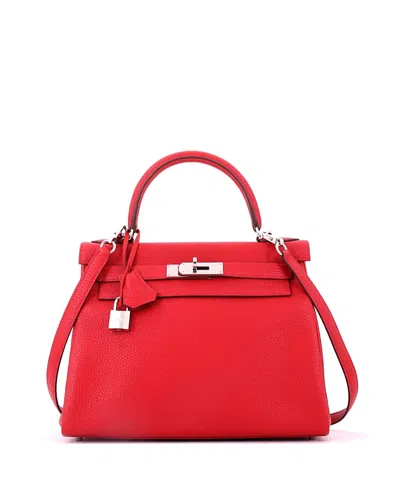 Pre-owned Pre-owned Hermes  Hermes Kelly 28 Handbag Red Togo With Palladium Hardware In Rouge Casaque