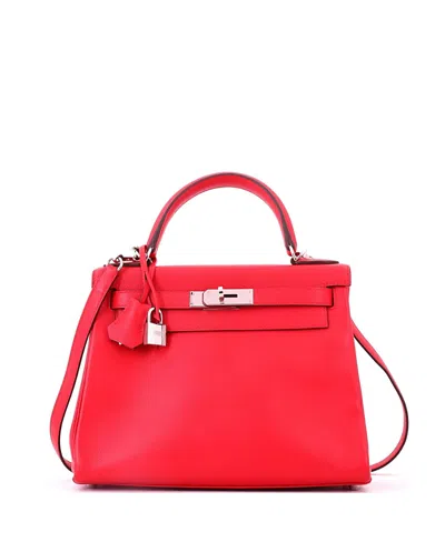 Pre-owned Pre-owned Hermes  Hermes Kelly 28 Handbag Verso Evercolor With Palladium Hardware In Verso - Rouge De Coeur/rouge Grenat