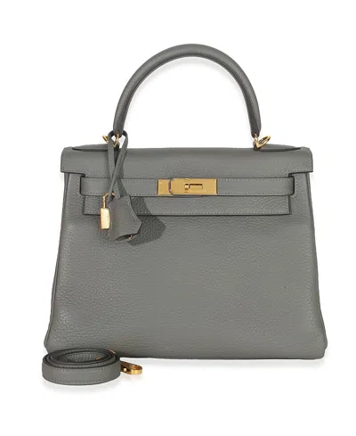 Pre-owned Pre-owned Hermes  Hermes Kelly 28 Leather Handbag In Gray