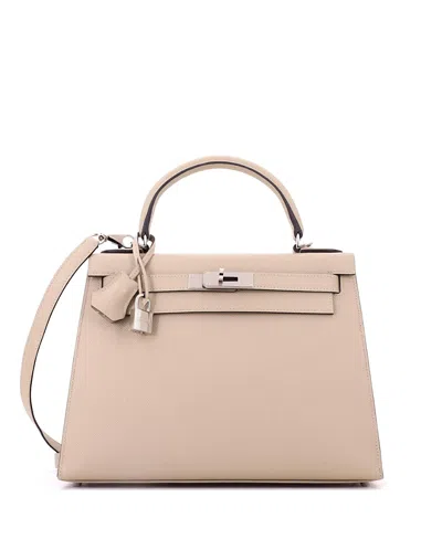 Pre-owned Pre-owned Hermes  Hermes Kelly 28 Light Epsom Leather Palladium Hardware Shoulder Bag In Trench