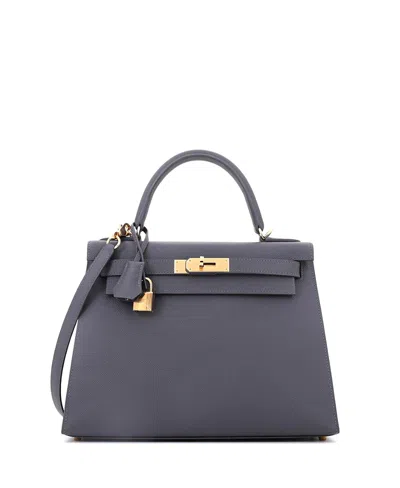 Pre-owned Pre-owned Hermes  Hermes Kelly 28 Permabrass Epsom Leather Shoulder Bag In Gris Misty
