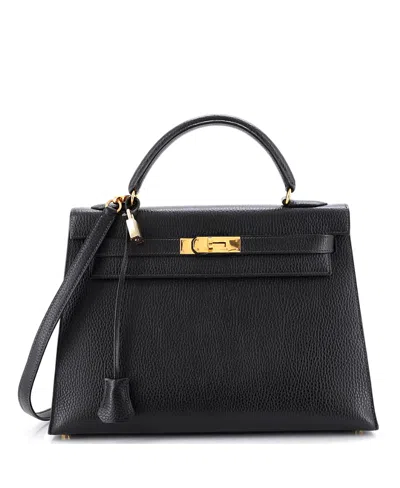 Pre-owned Pre-owned Hermes  Hermes Kelly 32 Handbag Black Ardennes With Gold Hardware