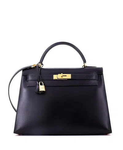 Pre-owned Pre-owned Hermes  Hermes Kelly 32 Handbag Black Box Calf With Gold Hardware