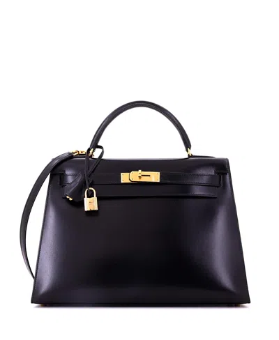 Pre-owned Pre-owned Hermes  Hermes Kelly 32 Handbag Black Box Calf With Gold Hardware