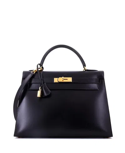 Pre-owned Pre-owned Hermes  Hermes Kelly 32 Handbag Black Box Calf With Gold Hardware