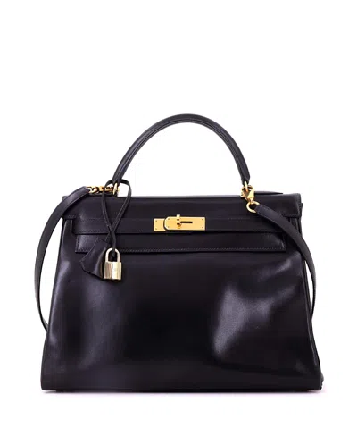 Pre-owned Pre-owned Hermes  Hermes Kelly 32 Handbag Black Box Calf With Gold Hardware In Noir