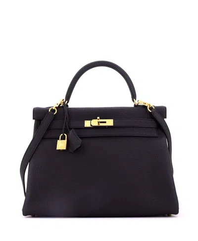 Pre-owned Pre-owned Hermes  Hermes Kelly 32 Handbag Black Togo With Gold Hardware In Noir