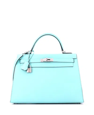 Pre-owned Pre-owned Hermes  Hermes Kelly 32 Handbag Blue Epsom With Palladium Hardware In Bleu Atoll