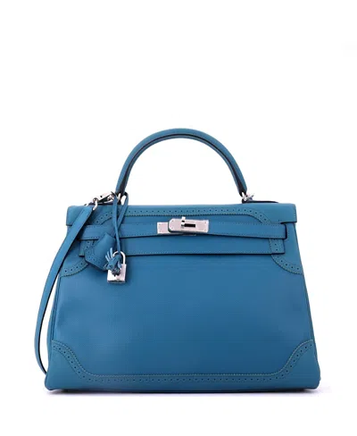 Pre-owned Pre-owned Hermes  Hermes Kelly 32 Handbag Blue Grain D'h And Swift With Palladium Hardware