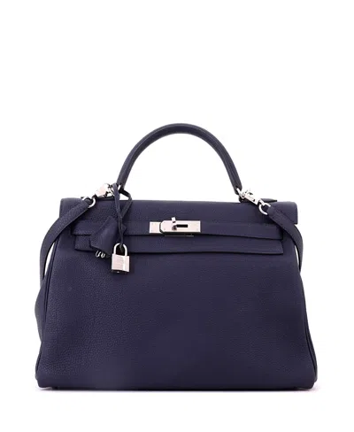 Pre-owned Pre-owned Hermes  Hermes Kelly 32 Handbag Blue Togo With Palladium Hardware