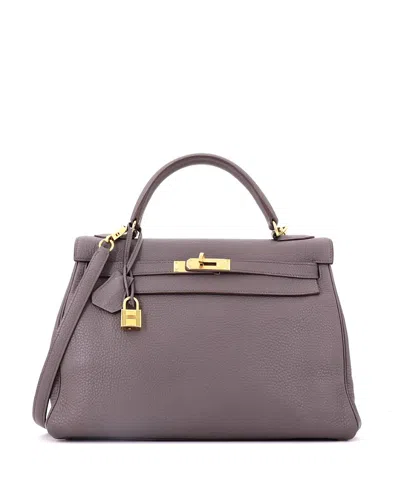 Pre-owned Pre-owned Hermes  Hermes Kelly 32 Handbag Grey Togo With Gold Hardware In Etain