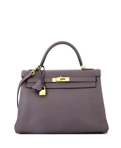 Pre-owned Pre-owned Hermes  Hermes Kelly 32 Handbag Grey Togo With Gold Hardware In Etain