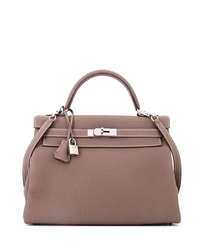 Pre-owned Pre-owned Hermes  Hermes Kelly 32 Handbag Grey Togo With Palladium Hardware In Brown