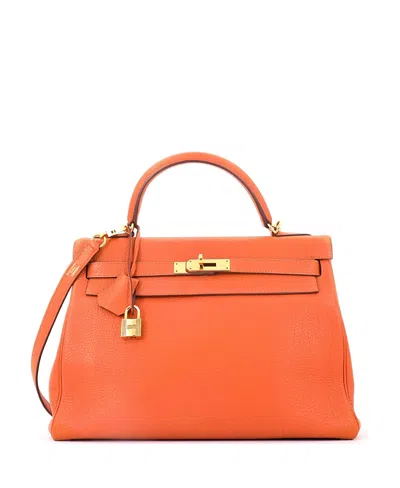 Pre-owned Pre-owned Hermes  Hermes Kelly 32 Handbag Orange Togo With Gold Hardware In Orange H