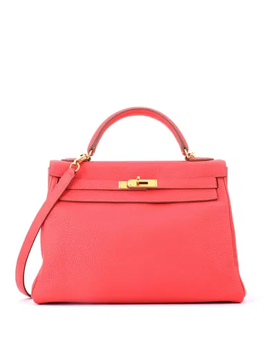 Pre-owned Pre-owned Hermes  Hermes Kelly 32 Handbag Pink Clemence With Gold Hardware