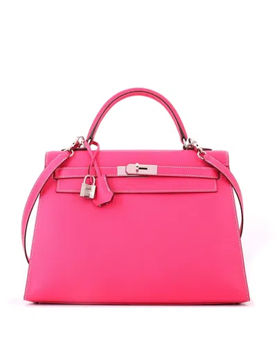 Pre-owned Pre-owned Hermes  Hermes Kelly 32 Handbag Pink Epsom With Palladium Hardware