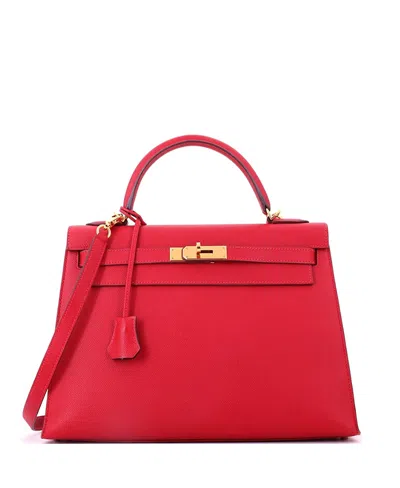 Pre-owned Pre-owned Hermes  Hermes Kelly 32 Handbag Red Epsom With Gold Hardware