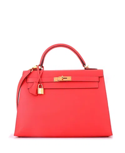 Pre-owned Pre-owned Hermes  Hermes Kelly 32 Handbag Red Epsom With Gold Hardware