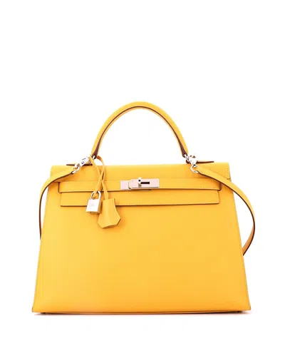 Pre-owned Pre-owned Hermes  Hermes Kelly 32 Handbag Yellow Epsom With Palladium Hardware