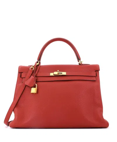 Pre-owned Pre-owned Hermes  Hermes Kelly 35 Handbag Brown Clemence With Gold Hardware