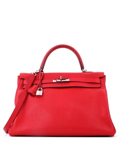 Pre-owned Pre-owned Hermes  Hermes Kelly 35 Handbag Red Clemence With Palladium Hardware