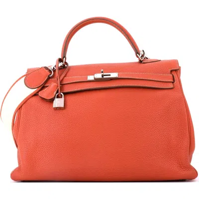 Pre-owned Hermes  Hermes Kelly Amazone Handbag Orange Clemence With Palladium Hardware 35 In Red