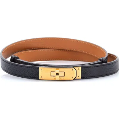 Pre-owned Hermes  Hermes Kelly Belt Leather Thin In Black
