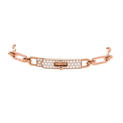 Pre-owned Hermes  Hermes Kelly Chaine Bracelet 18k Rose Gold And Pave Diamonds Small