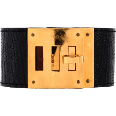 Pre-owned Hermes  Hermes Kelly Dog Bracelet Lizard In Black
